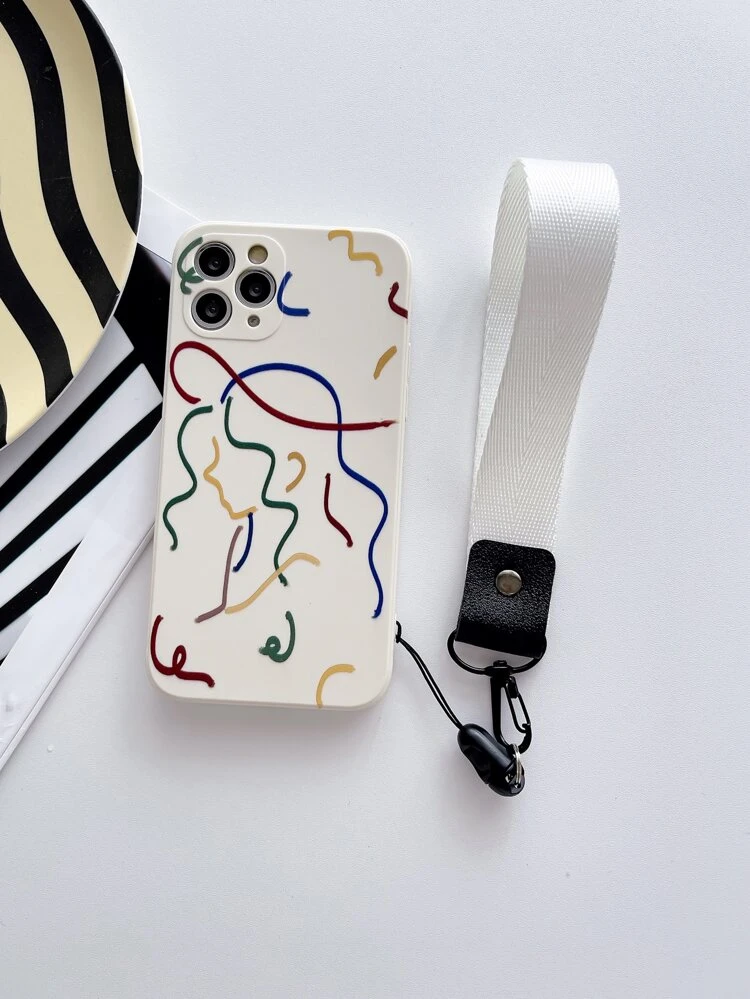 Abstract Figure Graphic Anti-Fall Phone Case With Lanyard