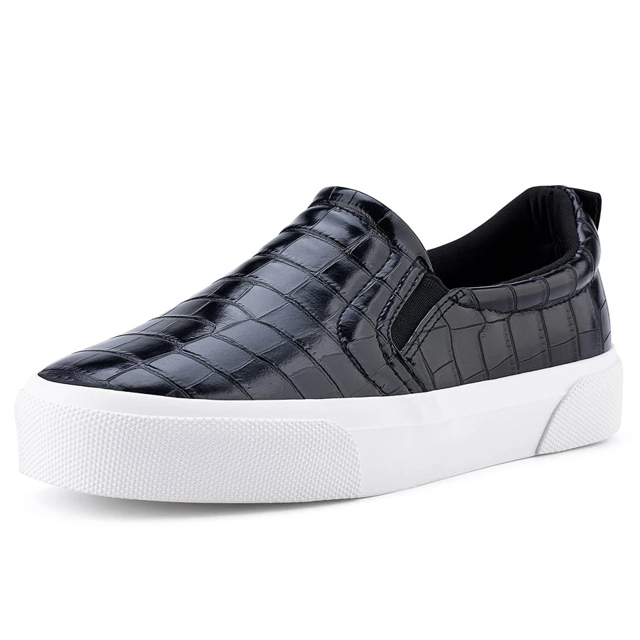 JENN ARDOR Women's Fashion Sneakers Low Top Slip On Canvas Shoes Comfortable Walking Flats Casual Cute Loafers - 黑2 - 查看 1