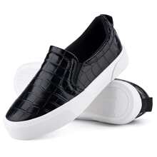 JENN ARDOR Women's Fashion Sneakers Low Top Slip On Canvas Shoes Comfortable Walking Flats Casual Cute Loafers - 黑2 - 查看 5