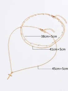2pcs Faux Pearl & Cross Decor Chain Necklace,The Number Of Pearls Is Random - Gold - View 5