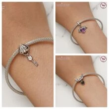 MISEFF 2023新款1入組925純銀心形翅膀珠子,心鎖珠子吊墜女性精細的首飾類珠子適用於手環項鍊DIY製作 - 銀色 - 查看 10