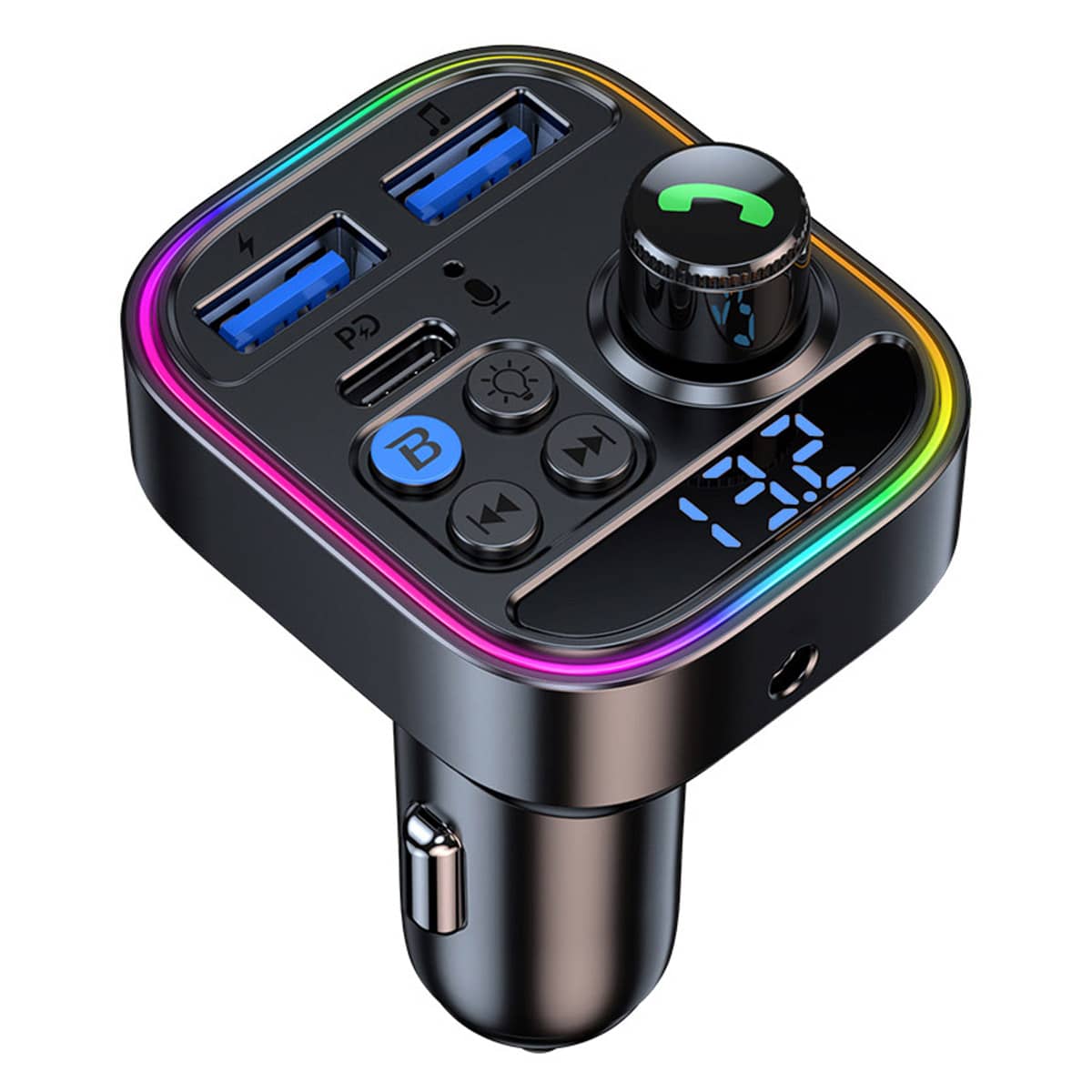 Car Fm Transmitter Aux Audio Mp3 Player Type C Pd 30w Dual Usb Fast Charging Car Charger Hands-free Wireless Car Kit - Black - View 1
