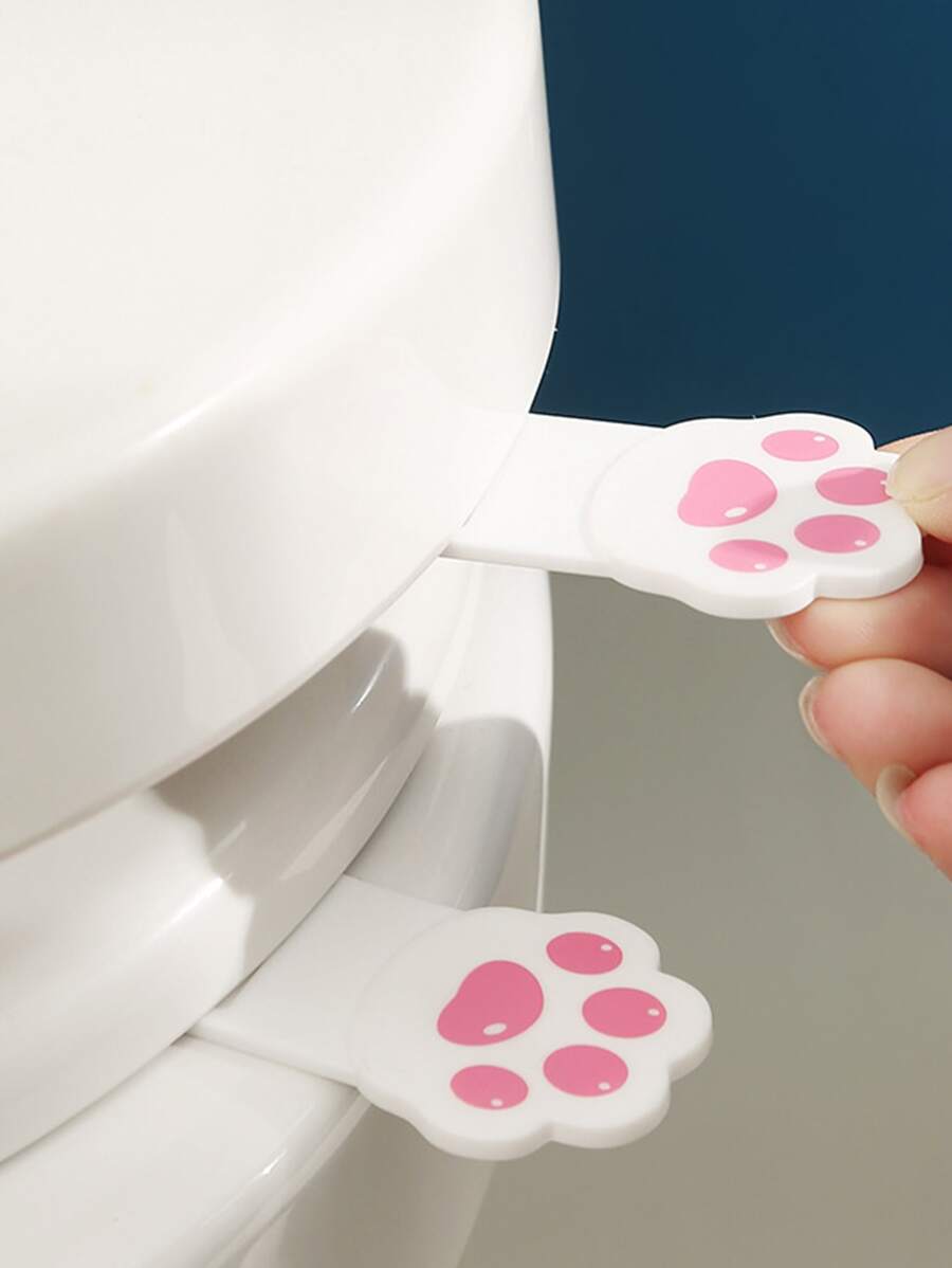 1pc Cartoon Cat Claw Toilet Handle, Cat Claw Lid Lifter, Plastic Portable Flip Lid Lifter - White - View 1