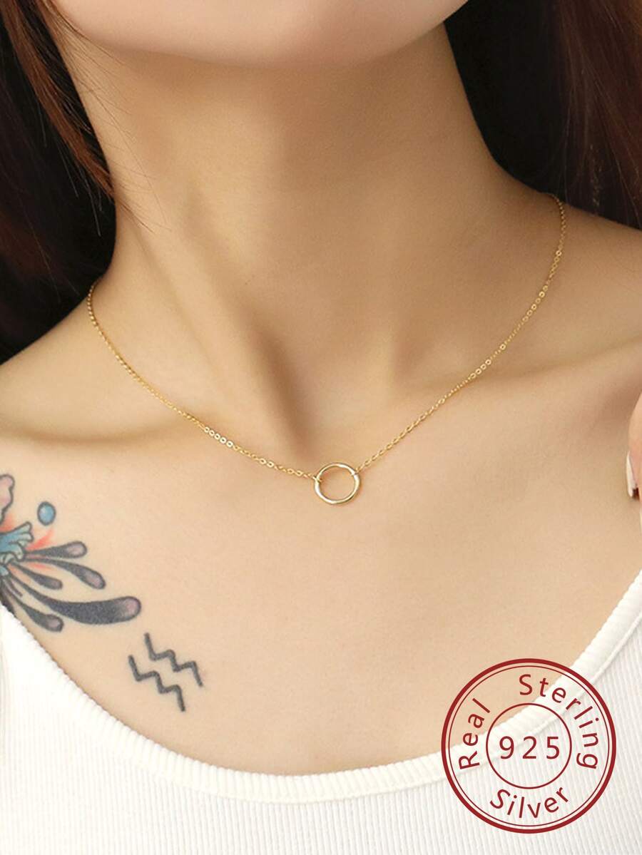 1入組時尚925 銀圓形吊墜項鍊合適的適合女士