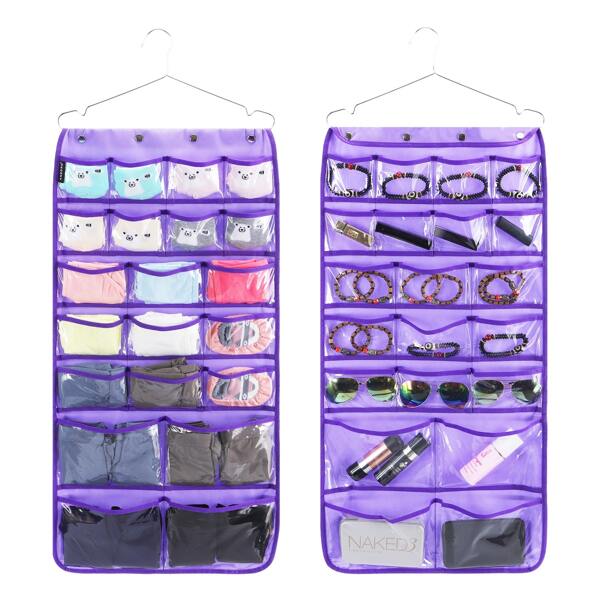 1 pieza doble colgante Organizador para Bisutería Maquillaje almacenamiento armario Organizadores para arcos Calcetines Ropa interior con 42 transparente bolsillos