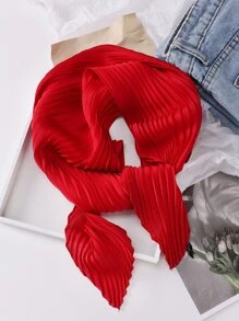 1 件纯色褶皱缎面围巾女式头巾时尚头巾头巾、发带、头带非常适合装扮您的头巾上衣 - 紅色 - 查看 12