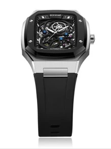 RONMAR 1pc Men's Business Mechanical Watch Square Stainless Steel Watch Strap - Black - View 6