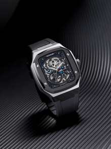 RONMAR 1pc Men's Business Mechanical Watch Square Stainless Steel Watch Strap - Black - View 5