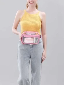 Clear Fanny Pack for Women Men, Stadium Approved Waist Pack with Adjustable Strap,Fashion Belt Bag for Festival, Games,Travel and Concerts - Pink - View 2