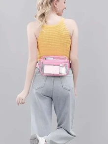 Clear Fanny Pack for Women Men, Stadium Approved Waist Pack with Adjustable Strap,Fashion Belt Bag for Festival, Games,Travel and Concerts - Pink - View 3
