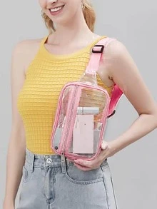 Clear Fanny Pack for Women Men, Stadium Approved Waist Pack with Adjustable Strap,Fashion Belt Bag for Festival, Games,Travel and Concerts - Pink - View 5