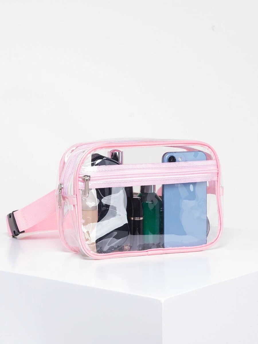 Clear Fanny Pack for Women Men, Stadium Approved Waist Pack with Adjustable Strap,Fashion Belt Bag for Festival, Games,Travel and Concerts - Pink - View 1