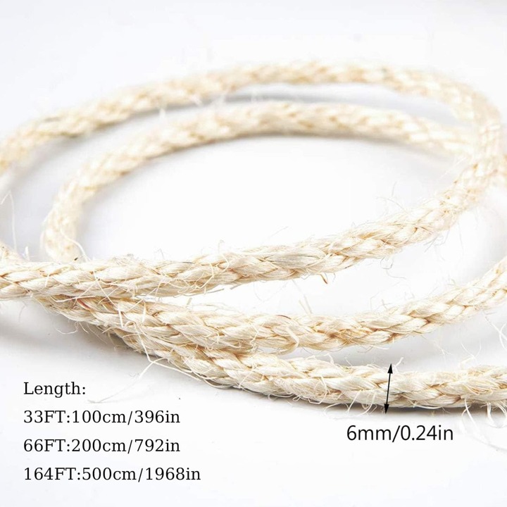 Corda Sisal Per Tiragraffi Gatti - Spessore 6mm (20m) Naturale E Resistente - Foto 2