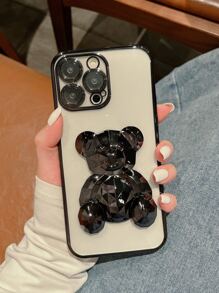 Funda de celular transparente con con diseño de oso Soporte para teléfono - Negro - Ver 1