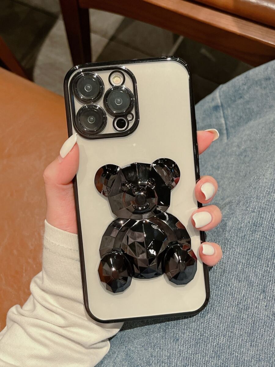 Funda de celular transparente con con diseño de oso Soporte para teléfono - Negro - Ver 1