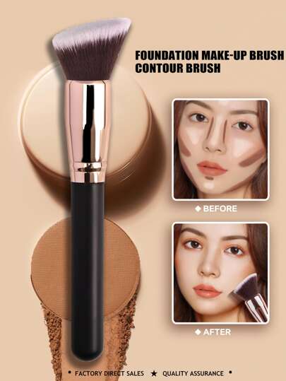 1pc Black Powder/Foundation Brush Contour Brush Bevel Angle Makeup Brush Soft Cheek Brush Multifunctional Beauty Tool Single Brush For Base Makeup No Powder Absorption Setting Brush,Foundation Brush,Concealer Brush,Blush Brush,Contour Brush,Blush Brush,Bronzer Brush,Powder Brush,Foundation Brush,Blush Brush