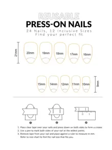 Set de 24 pegatinas de uñas cortas degradadas azul cielo, incluye lima de uñas, pegamento de gel y pegatinas adhesivas, suministros de arte de uñas - Multicolor - Ver 7