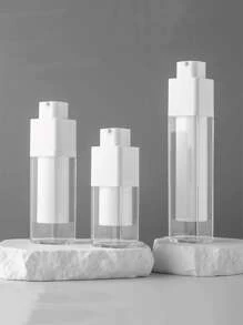 1pc Square Transparent Travel Pressure Pump Bottle For Skincare Or Cleanser, Portable Plastic Vacuum Bottle - White - View 2