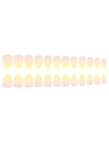 24片短椭圆形裸色渐变至柠檬黄美甲贴纸，包含摩擦条、1瓶果冻胶、1张美甲贴纸，美甲用品 - 彩色 - 查看 10