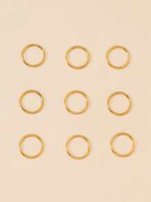9 chiếc khuyên mũi bằng thép không gỉ, kiểu dáng đơn giản, thời trang, màu vàng đồng. - Vàng - Xem 1