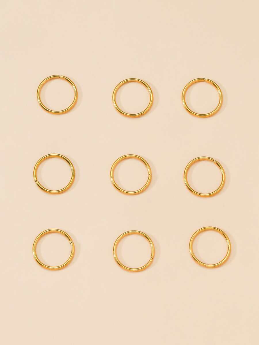 9 chiếc khuyên mũi bằng thép không gỉ, kiểu dáng đơn giản, thời trang, màu vàng đồng. - Vàng - Xem 1