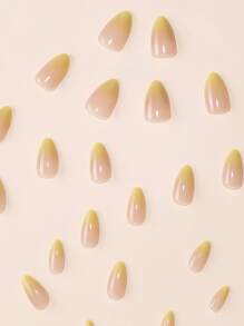 24片短椭圆形裸色渐变至柠檬黄美甲贴纸，包含摩擦条、1瓶果冻胶、1张美甲贴纸，美甲用品 - 彩色 - 查看 6