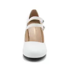 Women's Mary Jane Dress Shoes Double Strap Closed Round Toe Block High Heel Pumps - 白色 - 查看 4