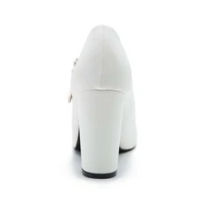 Women's Mary Jane Dress Shoes Double Strap Closed Round Toe Block High Heel Pumps - 白色 - 查看 5