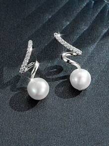 1 Pair S925 Sterling Silver Earrings With Pearls, Zirconia Stones, Minimalist Design, Elegant Pendant Earrings For Women, Luxury Jewelry Gift For Mother, Girlfriend, Friend, Couple, Daily Wear