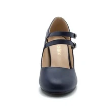 Women's Mary Jane Dress Shoes Double Strap Closed Round Toe Block High Heel Pumps - 藏蓝色 - 查看 4