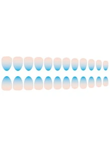 Set de 24 pegatinas de uñas cortas degradadas azul cielo, incluye lima de uñas, pegamento de gel y pegatinas adhesivas, suministros de arte de uñas - Multicolor - Ver 9