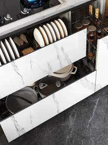 1 件白色大理石图案自粘厨房贴纸,防水、耐热、防油,适用于橱柜抽屉和壁纸翻新、贴纸、墙贴花、乙烯基贴花,用于家庭装饰、春季装饰品让您的家焕然一新、节日装饰贴纸礼物生日毕业 - 白色 - 查看 4