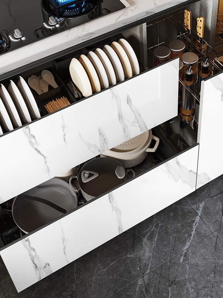 1 件白色大理石图案自粘厨房贴纸，防水、耐热、防油，适用于橱柜抽屉和壁纸翻新、贴纸、墙贴花、乙烯基贴花，用于家庭装饰、春季装饰品让您的家焕然一新、节日装饰贴纸礼物生日毕业 - 白色 - 查看 3