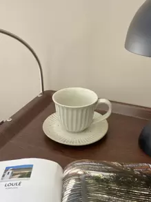 1 bộ Phong cách Nhật  Retro Creative Thô Gốm Bốn màu Cúp & Đĩa Bộ , Gốm sứ Cốc cà phê Sữa Cúp - Màu be - Xem 1