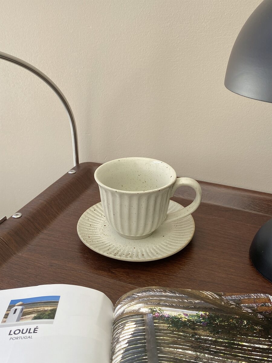 1 bộ Phong cách Nhật  Retro Creative Thô Gốm Bốn màu Cúp & Đĩa Bộ , Gốm sứ Cốc cà phê Sữa Cúp - Màu be - Xem 1