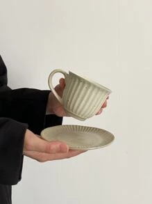 1 bộ Phong cách Nhật  Retro Creative Thô Gốm Bốn màu Cúp & Đĩa Bộ , Gốm sứ Cốc cà phê Sữa Cúp - Màu be - Xem 3