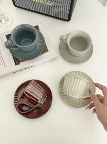 1 bộ Phong cách Nhật  Retro Creative Thô Gốm Bốn màu Cúp & Đĩa Bộ , Gốm sứ Cốc cà phê Sữa Cúp - Màu be - Xem 7