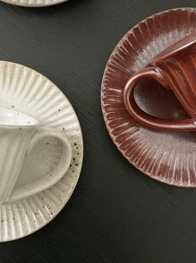 1 bộ Phong cách Nhật  Retro Creative Thô Gốm Bốn màu Cúp & Đĩa Bộ , Gốm sứ Cốc cà phê Sữa Cúp - Màu be - Xem 6