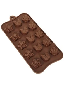 1pc Silicone Chocolate Mold, Flower Design Candy Mold For Baking - Chocolate Brown - View 4