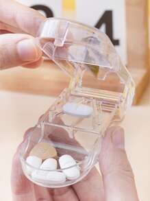 1pc Rectangle-shaped Transparent Pill Cutter, Portable Plastic Pill Box With Built-in Divider For Cutting And Sorting Medications - Clear - View 6