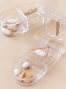 1pc Rectangle-shaped Transparent Pill Cutter, Portable Plastic Pill Box With Built-in Divider For Cutting And Sorting Medications - Clear - View 1