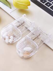 1pc Rectangle-shaped Transparent Pill Cutter, Portable Plastic Pill Box With Built-in Divider For Cutting And Sorting Medications - Clear - View 8