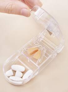 1pc Rectangle-shaped Transparent Pill Cutter, Portable Plastic Pill Box With Built-in Divider For Cutting And Sorting Medications - Clear - View 7