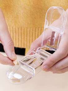 1pc Rectangle-shaped Transparent Pill Cutter, Portable Plastic Pill Box With Built-in Divider For Cutting And Sorting Medications - Clear - View 3