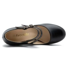 Women's Mary Jane Dress Shoes Double Strap Closed Round Toe Block High Heel Pumps