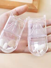 1pc Rectangle-shaped Transparent Pill Cutter, Portable Plastic Pill Box With Built-in Divider For Cutting And Sorting Medications - Clear - View 2