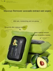 1包牛油果卸妝濕巾(萃取包裝),一次性,可攜帶,溫和潔面濕巾,不刺激,適用於女性旅行度假