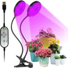 Luz de crecimiento de 30 W para plantas de interior con encendido/apagado automático y temporizador de 4/8/12 horas, luces LED de espectro completo para crecimiento de plantas t5 brillo regulable y 3 modos de luz, 156 LED con clip para iniciar/jardinería de semillas - Negro - Ver 1