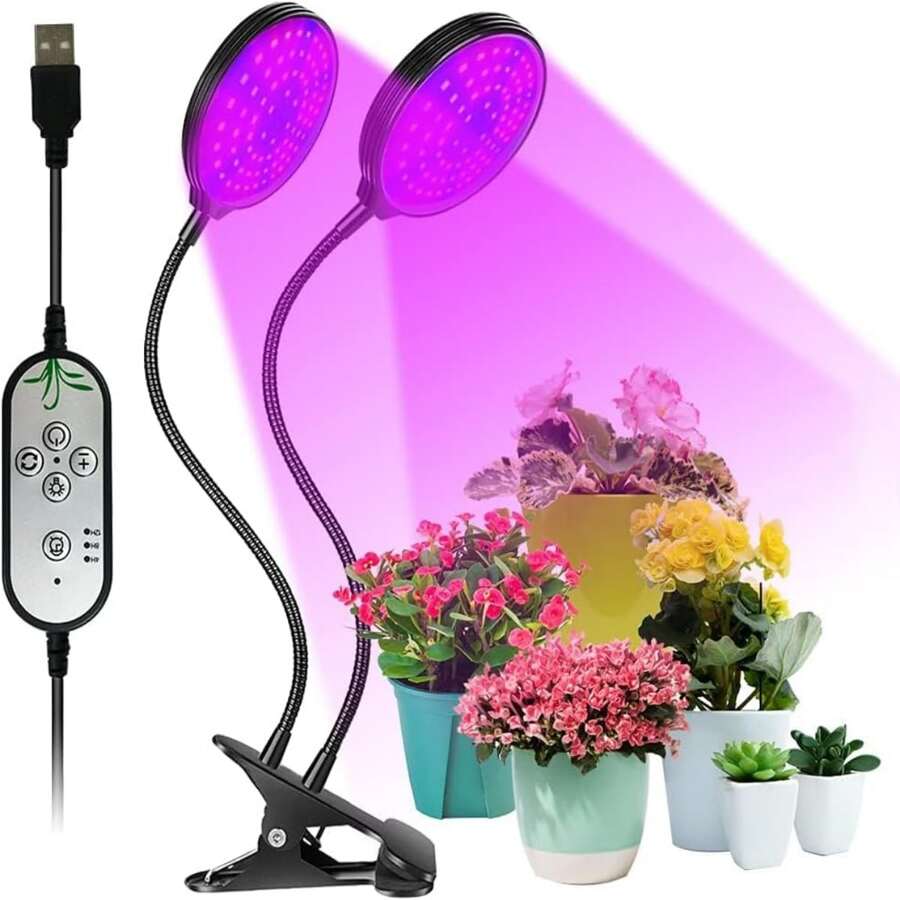 Luz de crecimiento de 30 W para plantas de interior con encendido/apagado automático y temporizador de 4/8/12 horas, luces LED de espectro completo para crecimiento de plantas t5 brillo regulable y 3 modos de luz, 156 LED con clip para iniciar/jardinería de semillas - Negro - Ver 1