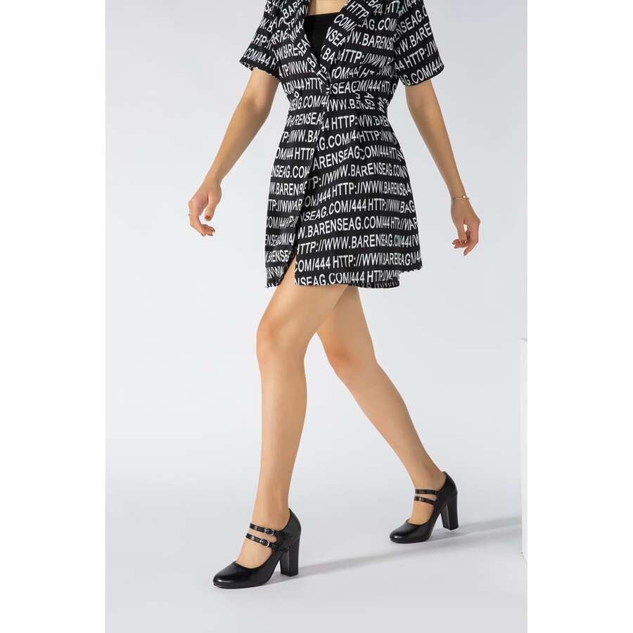 Women's Mary Jane Dress Shoes Double Strap Closed Round Toe Block High Heel Pumps